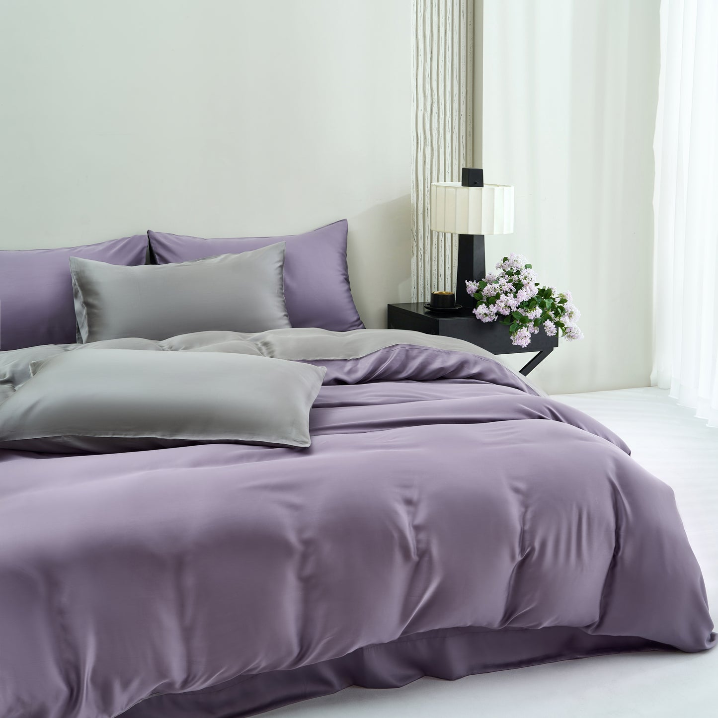 CLOUDTOUCH 100% Lyocell+ Duvet Set – Gray & Lilac Purple