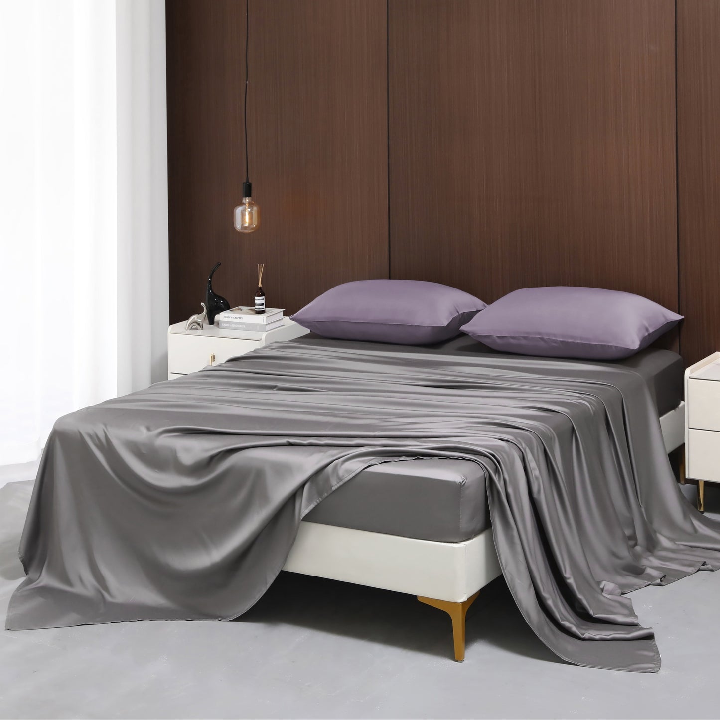 CLOUDTOUCH 100% Lyocell+ Sheet Set – Gray & Lilac Purple