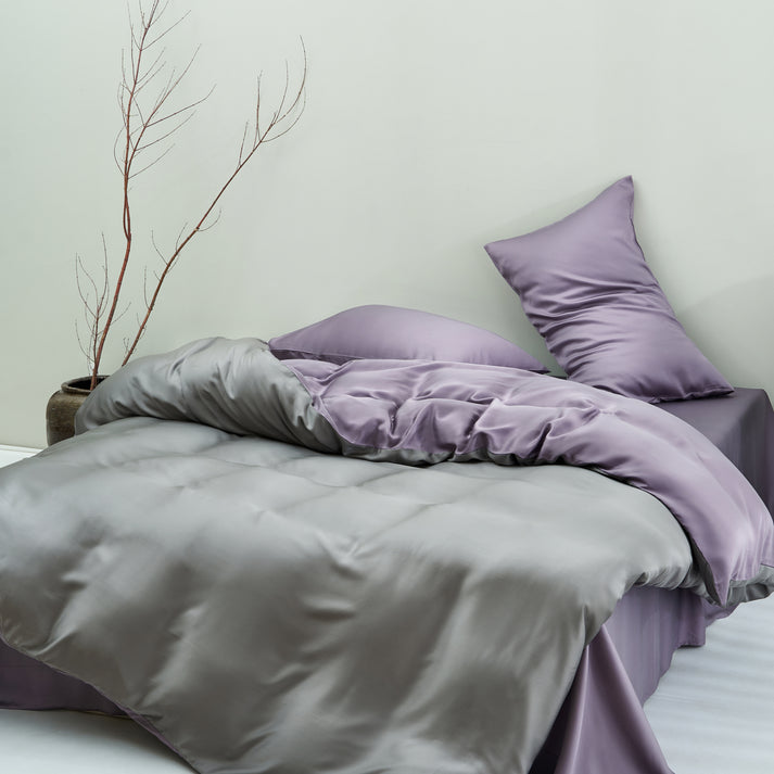 LUXTOUCH 100% TENCEL™ Duvet Set – Grey & Lilac Purple